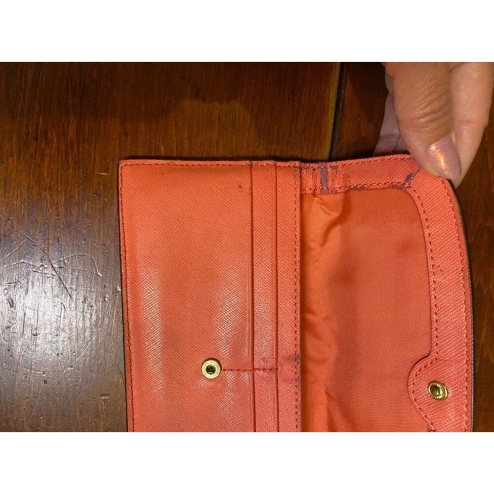 Coach Coral Pink Saffiano Leather Flap Envelope Wallet & gold hardware